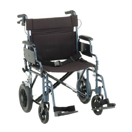 Nova Ortho-Med Transport Chair Aluminum Frame 400 lbs. Weight Capacity Desk Length / Padded / Removable / Reversible Arm Blue Upholstery - Each - 332B-EA
