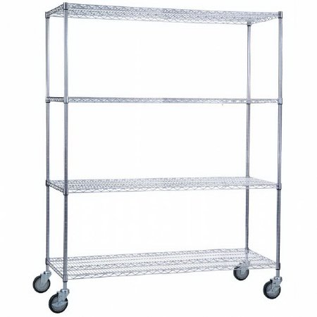 R & B Wire Products Heavy Duty Linen Cart 4 Shelves 500 lbs. Weight Capacity Chrome Plated Wire 5 Inch Casters, 2 Locking - Each - LC246068-EA