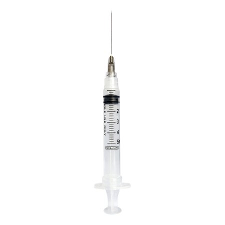 Sol-Millennium Medical Safety Hypodermic Syringe with Needle Sol-Care™ 5 mL 1-1/2 Inch 22 Gauge Retractable Safety Needle Regular Wall - Case of 1200 - 140076IM-CS