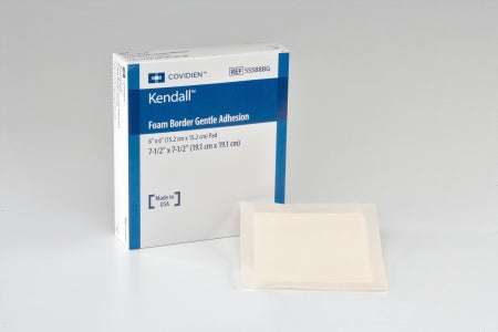 Cardinal Foam Dressing Kendall™ Border Foam Gentle Adhesion 7-1/2 X 7-1/2 Inch With Border Film Backing Silicone Adhesive Square Sterile - Case of 50 - 55588BG-CS