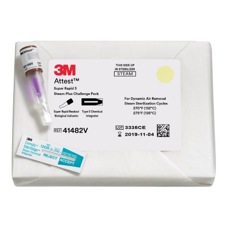 3M Attest™ Super Rapid 5 Steam-Plus Sterilization Indicator Challenge Pack Steam 2 Inch - Case of 24 - 41482VF-CS