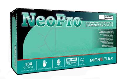 Fisher Scientific Exam Glove NeoPro® Medium NonSterile Polychloroprene Standard Cuff Length Textured Fingertips Green Chemo Tested - Case of 1000 - 191203010C-CS