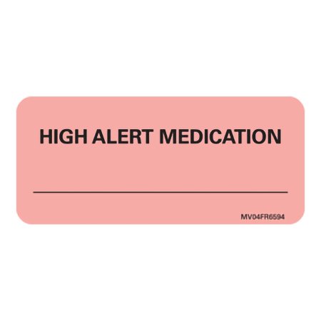 PDC Healthcare Pre-Printed Label MedVision® Advisory Label Flourescent Red Paper High Alert Medication Black Alert Label 1 X 2-1/4 Inch - Roll of 1 - MV04FR6594-RL