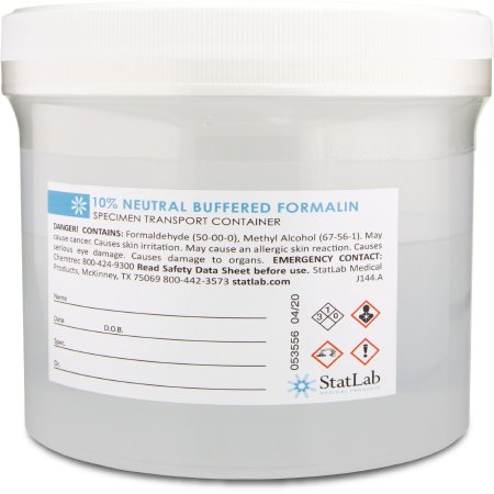 StatLab Medical Products Prefilled Formalin Container 500 mL Fill in 1,000 mL (32 oz.) Screw Cap Warning Label / Patient Information NonSterile - Case of 4 - NB32480-CS