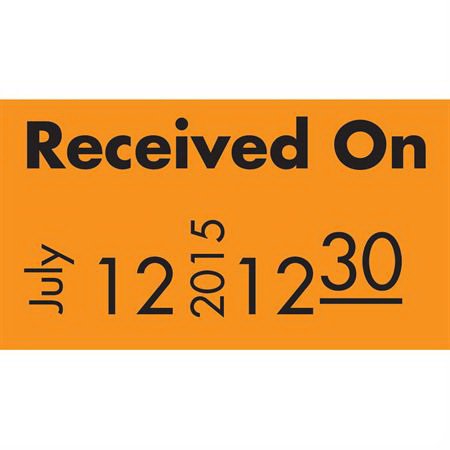 Market Lab Inc Pre-Printed Label Advisory Label Orange Paper RECEIVED ON / JULY, 12, 2015, 12,30 Black Quality Control Label - Roll of 20000 - 6606-OR-RL