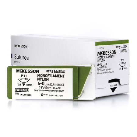 McKesson Nonabsorbable Suture with Needle McKesson Nylon P-11 3/8 Circle Precision Reverse Cutting Needle Size 6 - 0 Monofilament - Box of 1 - S1665GX-BX