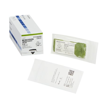McKesson Nonabsorbable Suture with Needle McKesson Nylon P-12 3/8 Circle Precision Reverse Cutting Needle Size 4 - 0 Monofilament - Box of 1 - S1667GX-BX