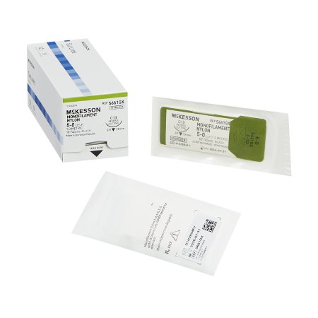 McKesson Nonabsorbable Suture with Needle McKesson Nylon C-13 3/8 Circle Reverse Cutting Needle Size 5 - 0 Monofilament - Box of 1 - S661GX-BX