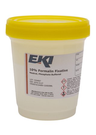 EK Industries Inc Prefilled Formalin Container 250 mL Fill in 500 mL (16.9 oz.) Screw Cap Warning Label / Patient Information NonSterile - Case of 1 - 24499-12X500ML-CS