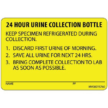 Precision Dynamics Pre-Printed Label MedVision® Laboratory Use Yellow Paper 24 Hr Urine Collection Bottle Black Lab / Specimen 2 X 2-15/16 Inch - Roll of 1 - MV08SY5760-RL