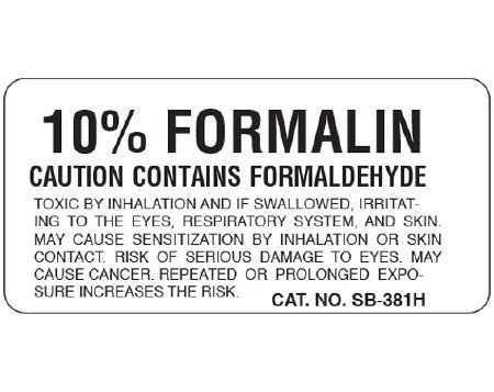 Shamrock Scientific Pre-Printed Label Shamrock Laboratory Use White Paper "10% FORMALIN / CAUTION CONTAINS FORMALDEHYDE / TOXIC BY INHALATION AND IF SWALLOWED, IRRITAT- ?" Black Caution 1 X 2 Inch - Roll of 1 - SB-381H-RL