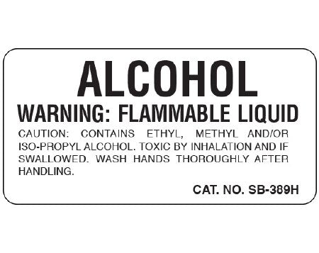 Shamrock Scientific Pre-Printed Label Shamrock Auxiliary Label White Paper ALCOHOL / WARNING: FLAMMABLE LIQUID/ CAUTION: CONTAINS ETHYL METHYL AND/OR … Black Caution 1 X 2 Inch - Roll of 1 - SB-389H-RL
