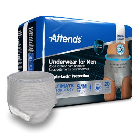 Attends Healthcare Products Male Adult Absorbent Underwear Attends® For Men Pull On with Tear Away Seams Small / Medium Disposable Heavy Absorbency - Case of 80 - ADUM15-CS