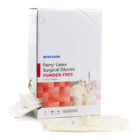 McKesson Surgical Glove McKesson Perry® Performance Plus Size 7 Sterile Latex Standard Cuff Length Smooth Cream Not Chemo Approved - Box of 50 - 20-1070N-BX
