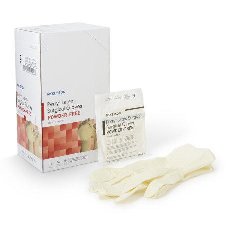 McKesson Surgical Glove McKesson Perry® Performance Plus Size 9 Sterile Latex Standard Cuff Length Smooth Cream Not Chemo Approved - Box of 50 - 20-1090N-BX