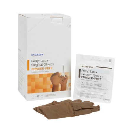 McKesson Surgical Glove McKesson Perry® Size 8.5 Sterile Latex Standard Cuff Length Smooth Brown Not Chemo Approved - Box of 50 - 20-1385N-BX