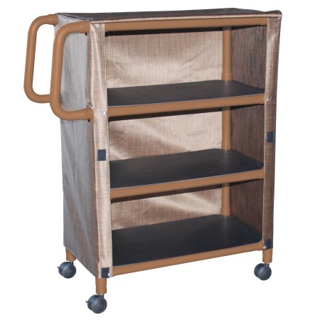 MJM International Linen Cart with Cover Wood Tone 3 Shelves 100 lbs. per Shelf Weight Capacity PVC 3 Inch Twin Casters - Each - WT332-3C-EA