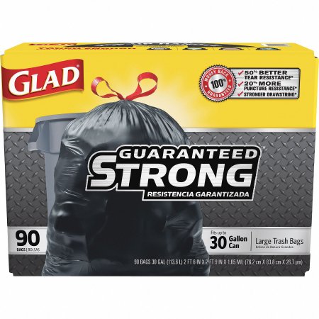 RJ Schinner Co Trash Bag Glad® 30 gal. Black LLDPE 1.05 mil 30 X 33 Inch Flat Pack - Case of 90 - 78952-CS