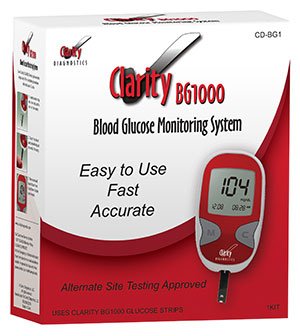 Clarity Diagnostics Blood Glucose Meter Clarity Diagnostic BG1000 5 Second Results Stores up to 300 Results No Coding Required - Box of 1 - CD-BG1KIT-BX