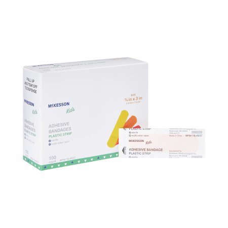 McKesson Adhesive Strip McKesson Kids™ 3/4 X 3 Inch Plastic Rectangle Neon Sterile - Box of 100 - 16-4837-BX