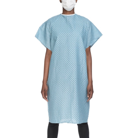 Lew Jan Textile Patient Exam Gown One Size Fits Most Blue / White Print Reusable - Each - V61-0100PT-EA