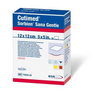 BSN Medical Super Absorbent Dressing Cutimed® Sorbion® Sana Gentle 4-7/10 X 8-3/5 Inch Rectangle - Box of 10 - 7323325-BX
