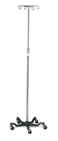 Medline IV Pole Ram Horn Hooks 4-Hook Heavy-Duty 18 lbs. Cast Iron Five-Legged Base with Low Center of Gravity - Case of 2 - MDS80500-CS