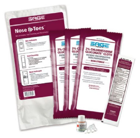 Sage Products Skin, Nasal, and Oral Prep Kit Sage Nose To Toes™ Soft Pack 2% / 5% Strength CHG (Chlorhexidine Gluconate) / Povidone Iodine NonSterile - Case of 20 - 9010-CS