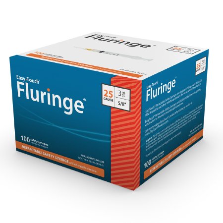 MHC Medical Safety Insulin Syringe with Needle EasyTouch® Fluringe® 3 mL 5/8 Inch 25 Gauge Retractable Safety Needle Thin Wall - Box of 100 - 842538-BX