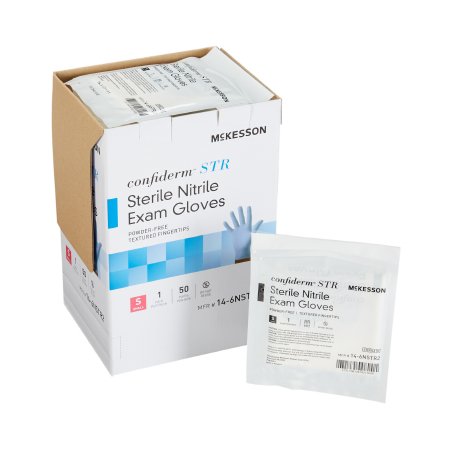 McKesson Exam Glove McKesson Confiderm® STR Small Sterile Pair Nitrile Standard Cuff Length Textured Fingertips Blue Not Rated - Box of 50 - 14-6NSTR2-BX