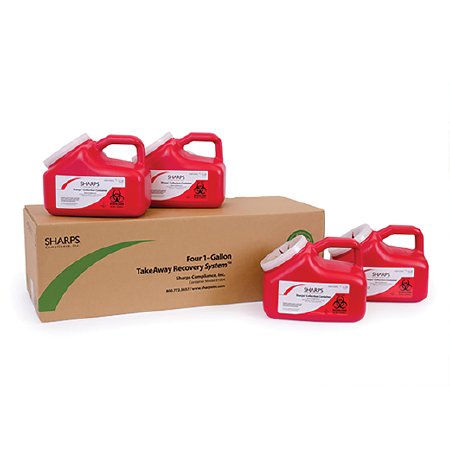 Sharps Compliance Mailback Sharps Container TakeAway® Recovery System Red Base Vertical Entry 1 Gallon - Case of 4 - 81004-CS