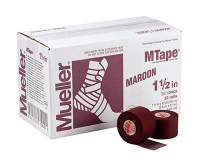 Fabrication Enterprises Athletic Tape Mueller® Mtape Maroon 1-1/2 Inch X 10 Yard Cotton / Zinc Oxide NonSterile - Box of 32 - 25-1017-BX