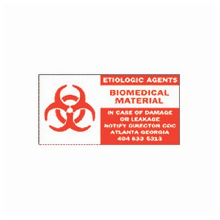 Fisher Scientific Pre-Printed Label Brady™ Warning Label Red / White Plastic Biomedical Materail / Symbol Red Biohazard 2 X 4 Inch - Roll of 1 - 19807138-RL