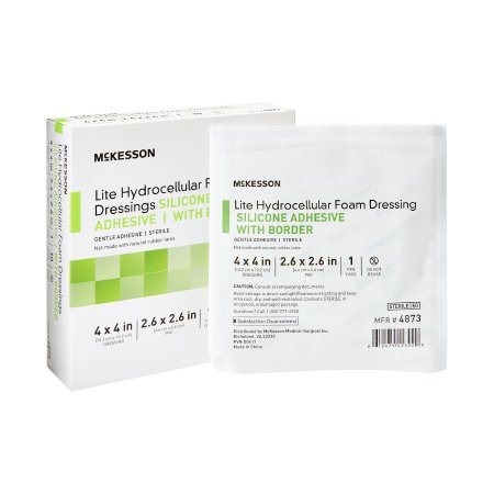 McKesson Thin Foam Dressing McKesson Lite 4 X 4 Inch With Border Film Backing Silicone Gel Adhesive Square Sterile - Case of 200 - 4873-CS