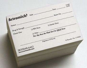 Capsa Solutions Pre-Printed Label Artromick® Advisory Label White Plastic Artromick Date_Time_Name_Drug Strength Black Safety and Instructional - Pack of 1 - 11-2005-1-PK