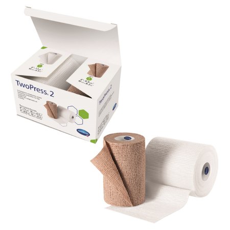 Hartmann 2 Layer Compression Bandage System TwoPress® 2 4 Inch X 7 Yard / 4 Inch X 8-9/10 Yard Self-Adherent Closure Tan / White NonSterile 40 mmHg - Each - 931687-EA