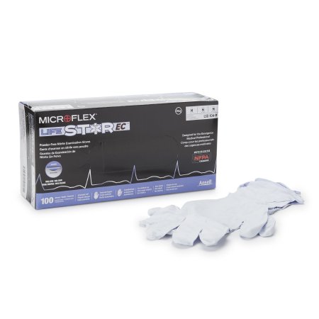 Microflex Medical Exam Glove LifeStar™ EC Medium NonSterile Nitrile Extended Cuff Length Textured Fingertips White / Blue Fentanyl Tested - Case of 1000 - LSE-104-M-CS
