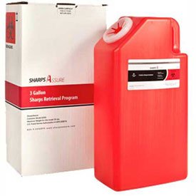 Post Medical Mailback Sharps Container Sharps Assure Red Base Vertical Entry 3 Gallon - Case of 8 - SA3G-8-CS