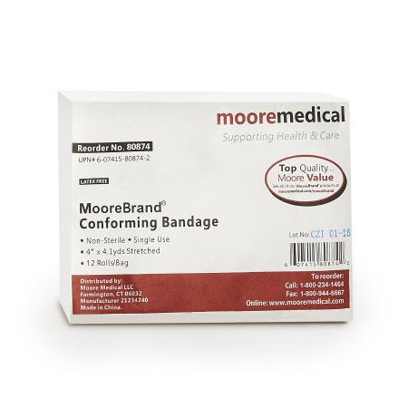 McKesson Conforming Bandage McKesson 4 Inch X 4-1/10 Yard 12 per Pack NonSterile Roll Shape - Bag of 12 - 80874-BG