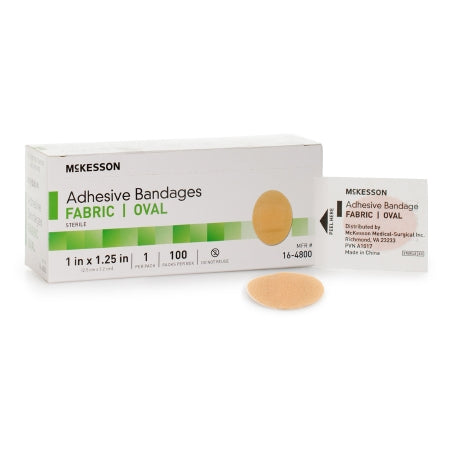 McKesson Adhesive Strip McKesson 1 X 1-1/4 Inch Fabric Oval Tan Sterile - Box of 100 - 16-4800-BX