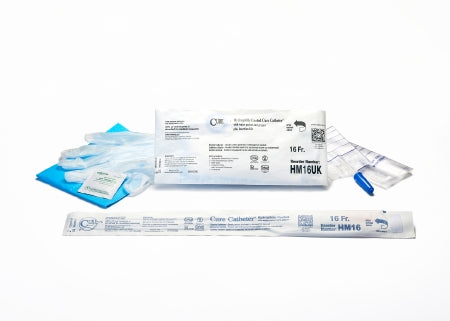 Cure Medical Intermittent Catheter Tray Cure Catheter™ U-Shape Straight Tip 16 Fr. Hydrophilic Coated PVC - Case of 90 - HM16UK-CS