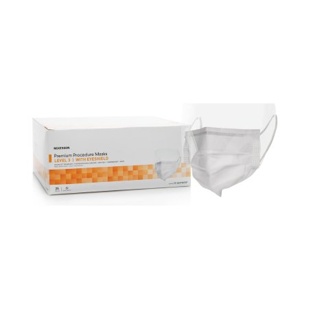 McKesson Procedure Mask with Eye Shield McKesson Anti-fog Strip Pleated Earloops One Size Fits Most White NonSterile ASTM Level 3 Adult - Case of 100 - 73-GCPWSSF-CS