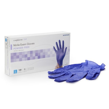 McKesson Exam Glove McKesson Confiderm® 3.0 Large NonSterile Nitrile Standard Cuff Length Textured Fingertips Blue Not Rated - Case of 1000 - 14-6N36EC-CS
