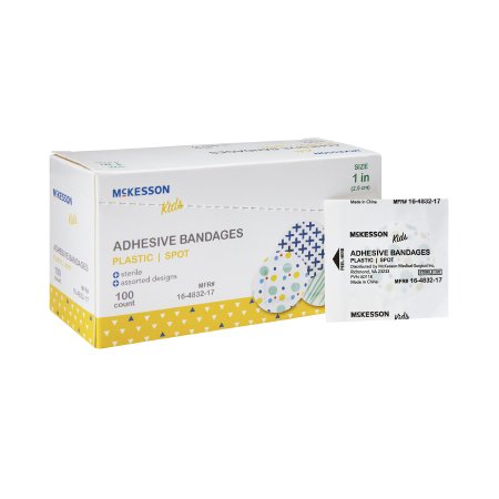 McKesson Adhesive Spot Bandage McKesson Kids™ 1 Inch Plastic Round Kid Design (Assorted Prints) Sterile - Case of 2400 - 16-4832-17-CS
