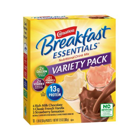 Nestle Healthcare Nutrition Oral Supplement Carnation Breakfast Essentials® Rich Milk Chocolate / Classic French Vanilla / Strawberry Sensation Flavor Powder 1.26 oz. Individual Packet - Box of 1 - 12371212-BX