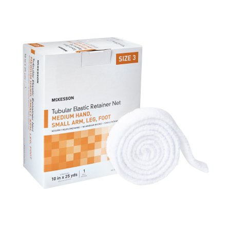 McKesson Elastic Net Retainer Dressing McKesson Tubular Elastic 10 Inch X 25 Yard (25.4 cm X 22.9 m) Size 3 White Medium Hand / Small Arm / Leg / Foot NonSterile - Box of 1 - MSVP114703-BX