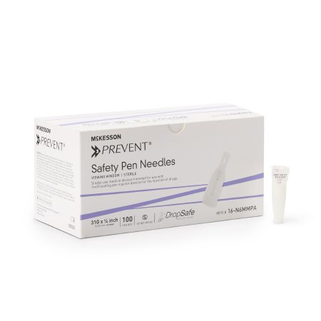 McKesson Safety Insulin Pen Needle McKesson Prevent® 31 Gauge 6 mm Length Automatic Safety Without Back-End Shield - Box of 100 - 16-N6MMPA-BX