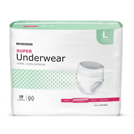 McKesson Unisex Adult Absorbent Underwear McKesson Pull On with Tear Away Seams Large Disposable Moderate Absorbency - Bag of 18 - UW33845-BG