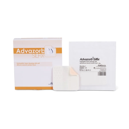 Mediusa Foam Dressing Advazorb Silfix® 4 X 4 Inch Without Border Film Backing Silicone Face Square Sterile - Box of 10 - CR4178-BX