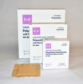 Focus Health Group Foam Dressing Zenifoam Gentle Border 6 X 6 Inch With Border Waterproof Backing Silicone Face and Border Square Sterile - Box of 10 - 30066-BX